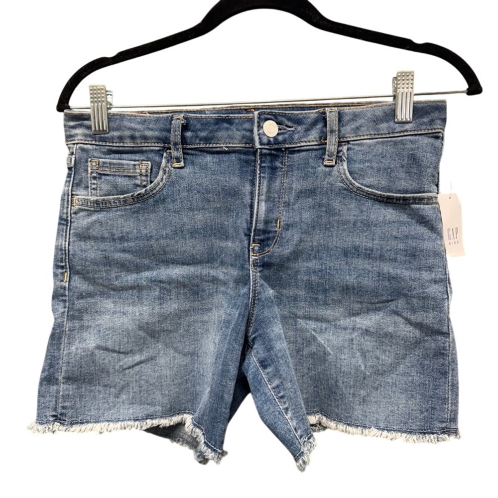 NWT Gap Kids Girls Blue Denim Midi Shorts Plus Size 10 Frayed Hem New NWT
